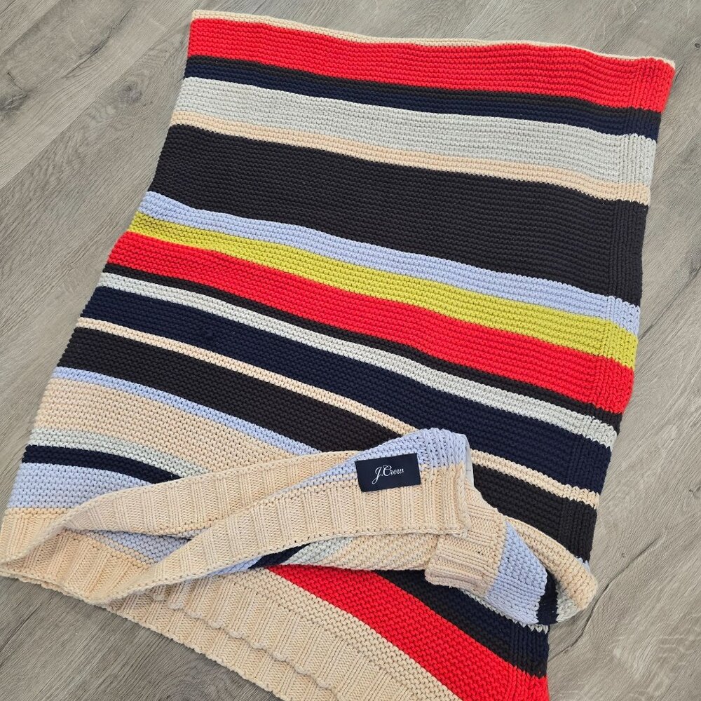 J.Crew Multicolor Striped Knit Blanket 50" X 70" Cotton Blend Cozy Throw warm
